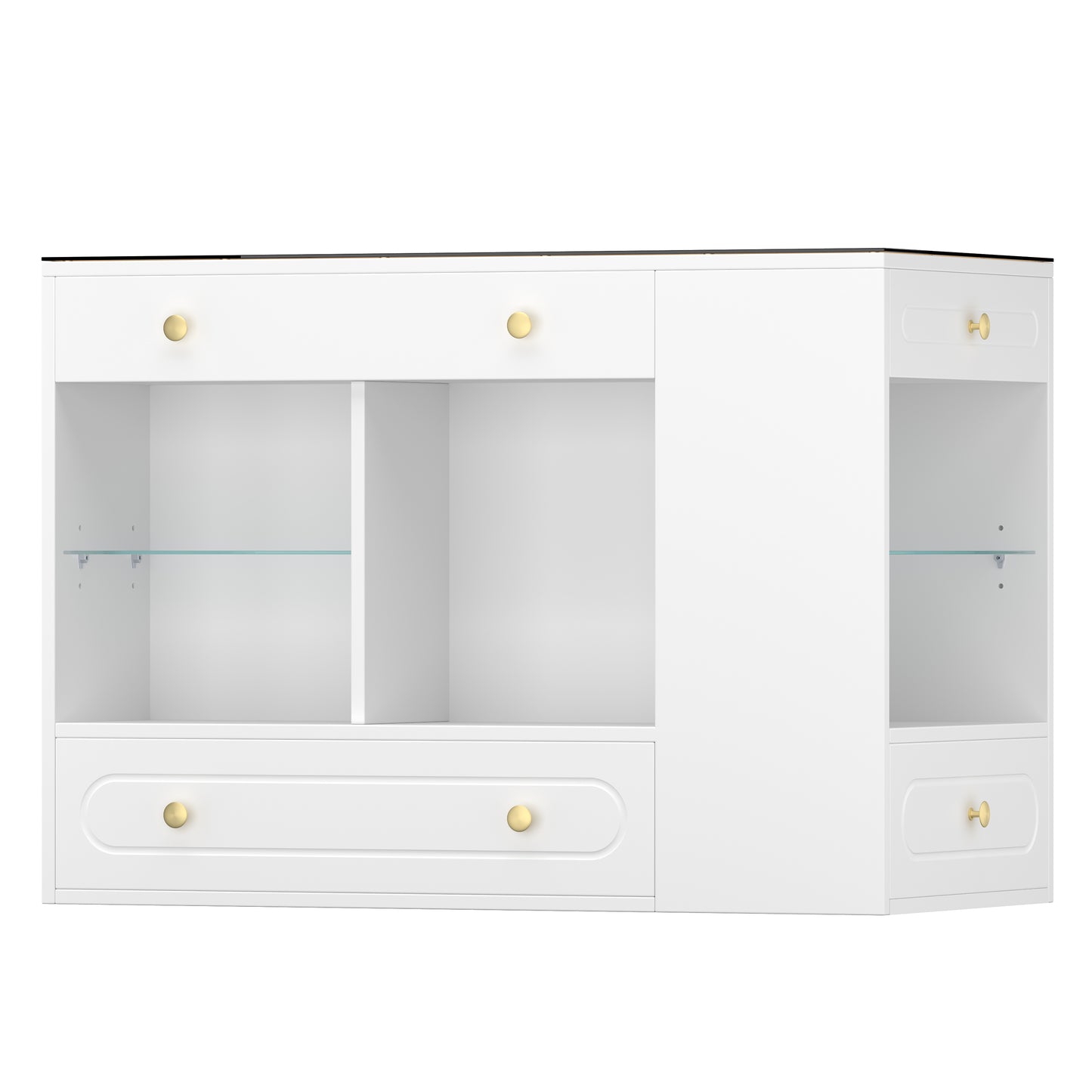 Closet Island with 6 Drawers, Wardrobe Armoire Bedroom Island with Glass Display Top and Open Shelves, Jewelry Storage Vanity Island with compartments, Walk-in Closet Island for Cloakroom, White