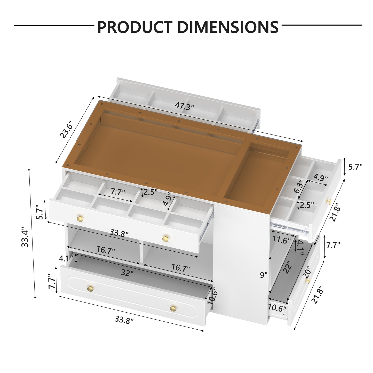Closet Island with 6 Drawers, Wardrobe Armoire Bedroom Island with Glass Display Top and Open Shelves, Jewelry Storage Vanity Island with compartments, Walk-in Closet Island for Cloakroom, White