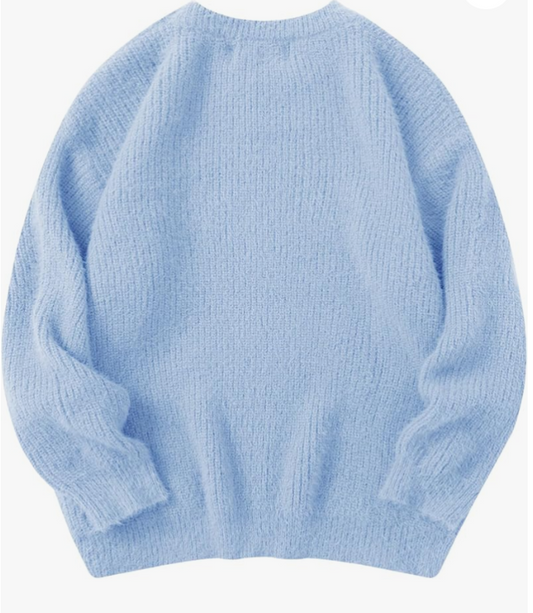 Oversized Sweaters Mohair Furry Sweater Crewneck Knit Casual Soft Pullover 2025 Trendy Outfits