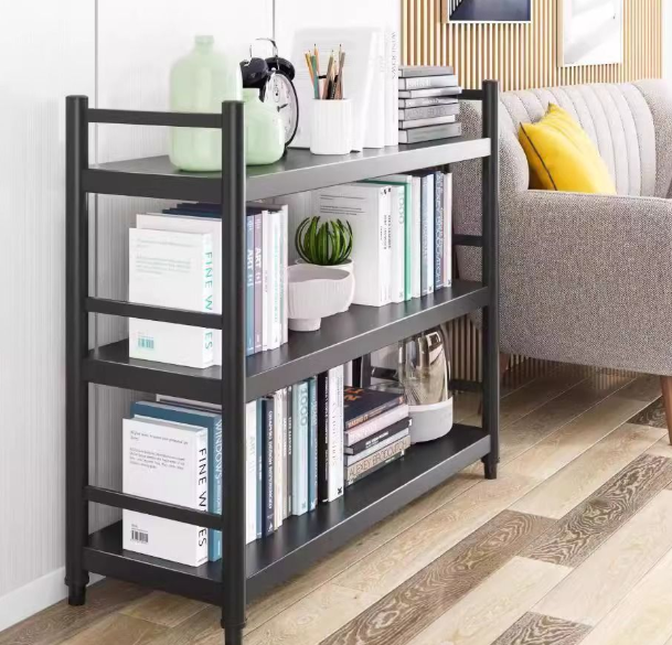 3-Tier Industrial Bookcase and Book Shelves, Vintage Wood and Metal Bookshelves,Gray