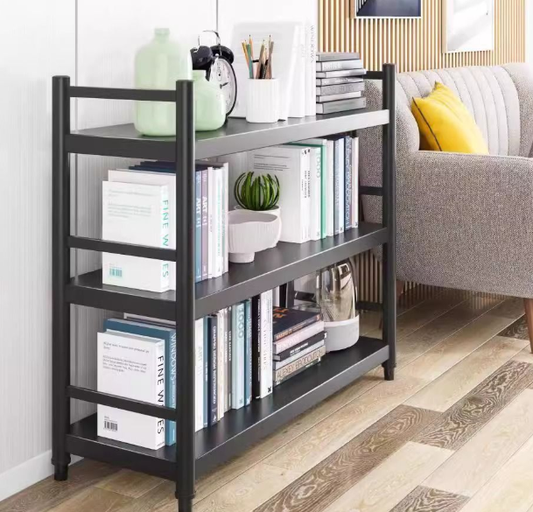 3-Tier Industrial Bookcase and Book Shelves, Vintage Wood and Metal Bookshelves,Gray